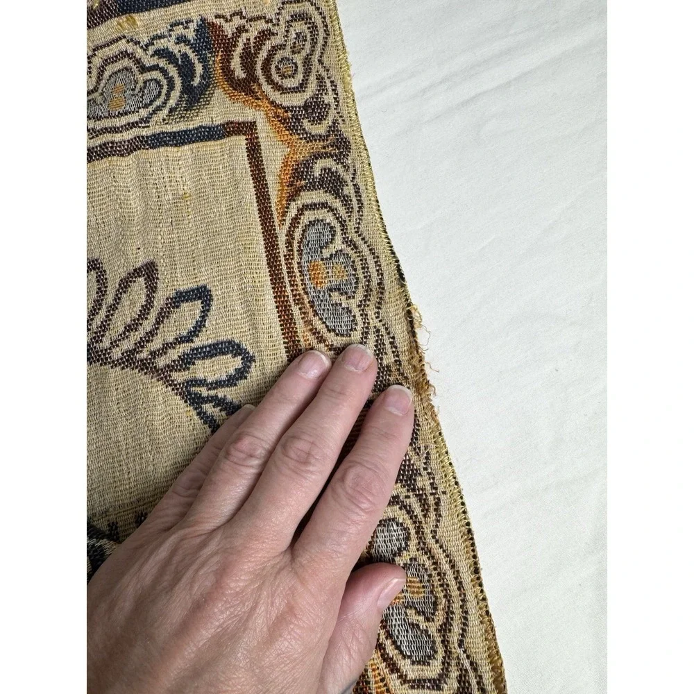 Vintage Woven Tapestry Table Runner Mosque Architecture Floral Fringed Cream